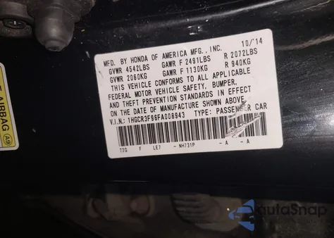 2015 Honda Accord Touring z USA, uszkodzony, nr VIN 1HGCR3F96FA008943